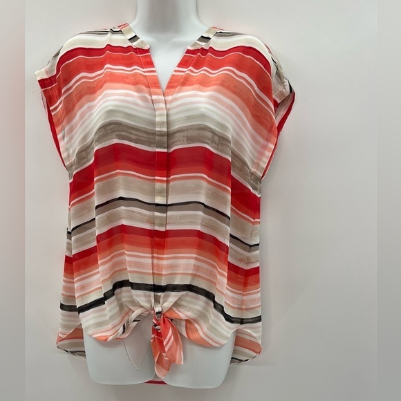 Chico’s Orange, White & Black Striped Blouse – Size 1 (S/M) - Picture 2 of 9